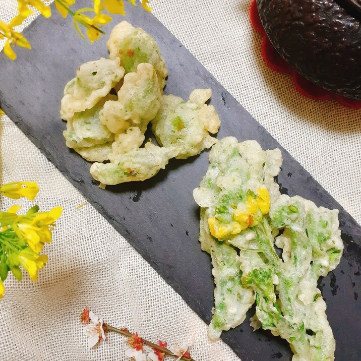 簡単おつまみ!菜の花とネギ坊主の天ぷら